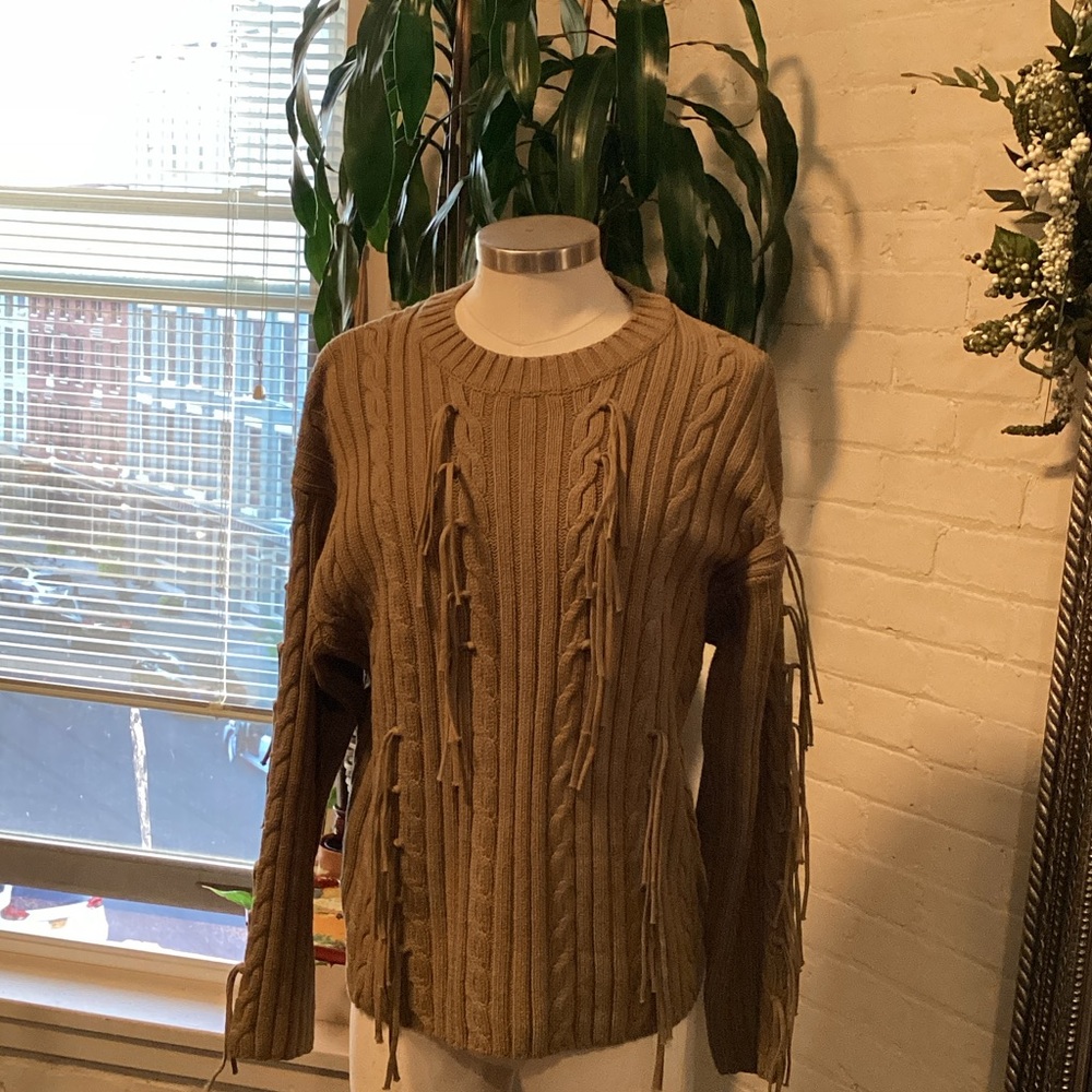 Zara Men's Tan Cable Knit Crewneck Sweater